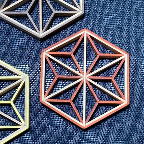 カラフル組子のコースター3枚＆鍋敷きセット インテリアの