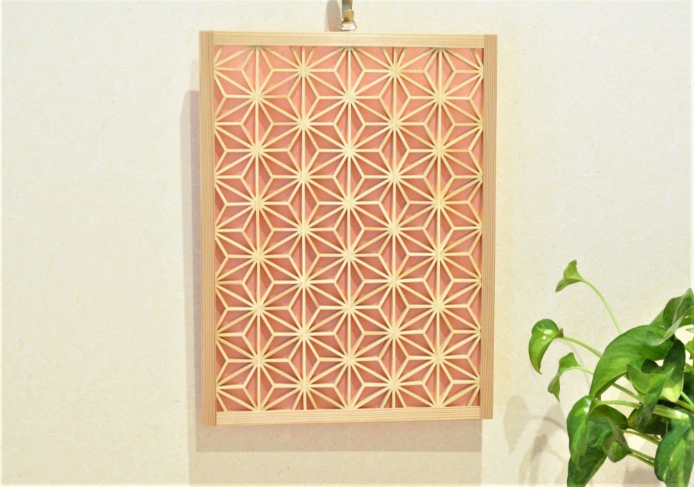 組子細工の壁飾り【総麻の葉】アートパネル 【画鋲で飾って頂けます