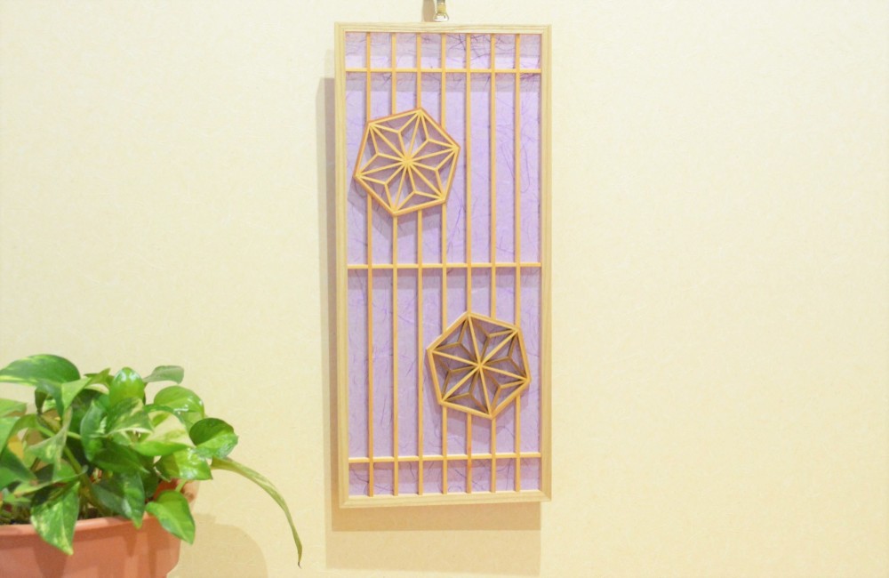 組子細工アートパネル 立体オブジェ スタンド付き 組子細工 木製アートパネル 約59cm x 56cm スタンド付き