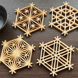 あやぽん　組子細工　鍋敷き１２枚　コースター２枚 組子コースター 特大（麻の葉）｜Kumiko Coaster – XL (Hemp