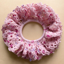 ハンドメイドシュシュM-1549♡アニマル柄×くすみピンクレース×くすみピンク♡ ハンドメイドシュシュM-1549♡アニマル柄×くすみピンクレース×くすみ