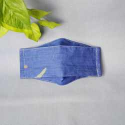 [夏季口罩]＃205 [本島知美（藍色海軍）]使用和服布（100％亞麻）對折的船形口罩☆ 第1張的照片