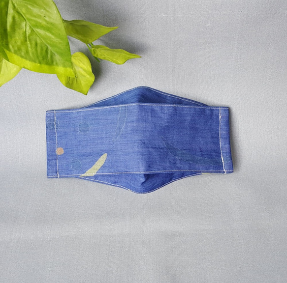 [夏季口罩]＃205 [本島知美（藍色海軍）]使用和服布（100％亞麻）對折的船形口罩☆ 第1張的照片