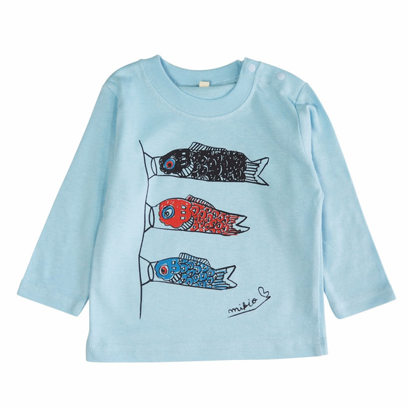 鯉魚旗寶寶長袖T卹80淡藍色☆兒童節♫慶祝第一個節日♫男孩節☆ 第1張的照片