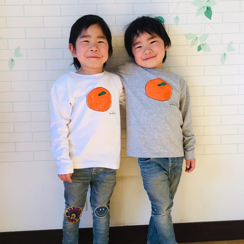 みかん キッズ長袖Tシャツ White 110 130 150 160 ☆お正月