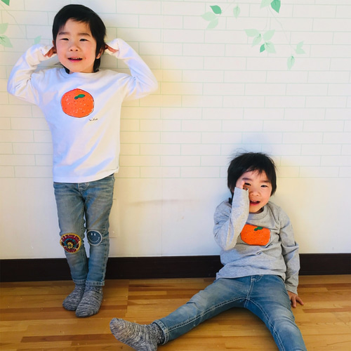 みかん様へTシャツ２枚とバック みかん キッズ長袖Tシャツ White 110 130 150 160 ☆お正月