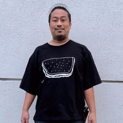 Oversized T-Shirt☆ ビックシルエット☆ モノクロすいかＴシャツ Black ☆父の日Gift☆ 1枚目の画像