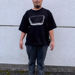 Oversized T-Shirt☆ ビックシルエット☆ モノクロすいかＴシャツ Black ☆父の日Gift☆ 2枚目の画像