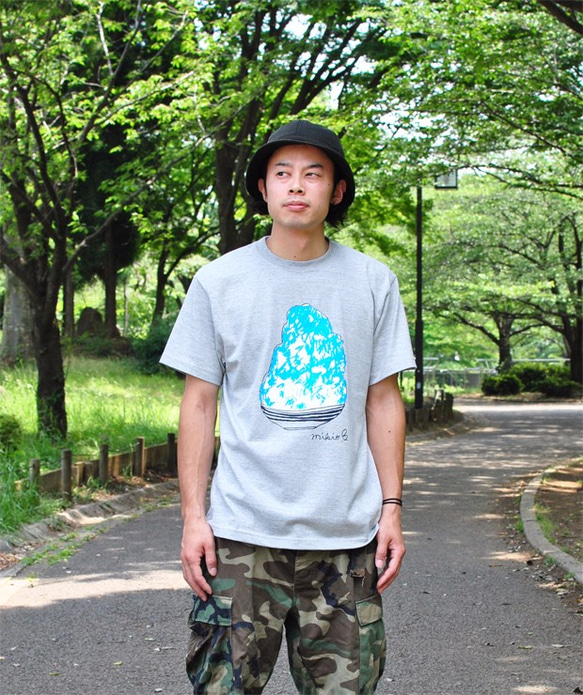 かき氷メンズＴシャツ BlueHawaii  Gray S M L XL 2XL 3XL ☆父の日Gift☆ 1枚目の画像