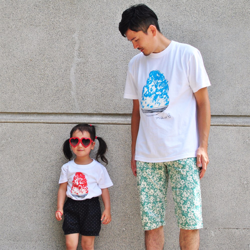 パパとお揃いコーデ2枚セット☆彡 かき氷 メンズ＆キッズベビーTシャツ ☆父の日Gift ☆お得なセット割引☆