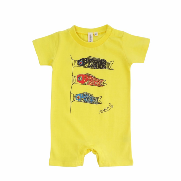 鯉魚旗寶寶短袖連身衣 70 80 黃色 ☆兒童節♫慶祝第一個節日♫男孩節☆ 第1張的照片