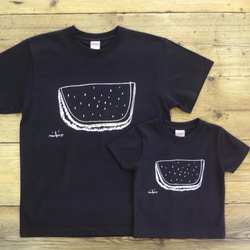 パパとお揃いコーデ2枚セット☆彡 モノクロすいか メンズ＆キッズベビーTシャツ ☆父の日Gift ☆お得なセット割引☆ 1枚目の画像