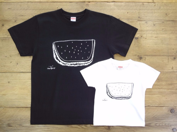 パパとお揃いコーデ2枚セット☆彡 モノクロすいか メンズ＆キッズベビーTシャツ ☆父の日Gift ☆お得なセット割引☆ 2枚目の画像