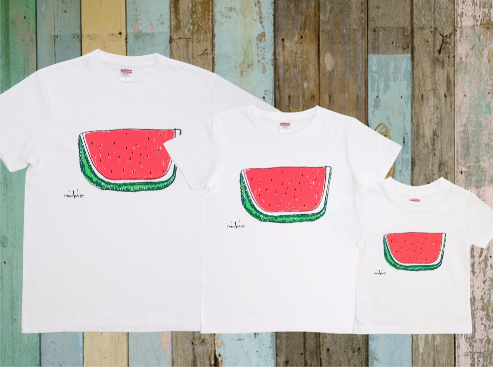 家族でお揃いコーデ3枚セット☆彡 すいかメンズ＆レディース＆キッズベビーTシャツ ☆父の日Gift☆お得なセット割引☆