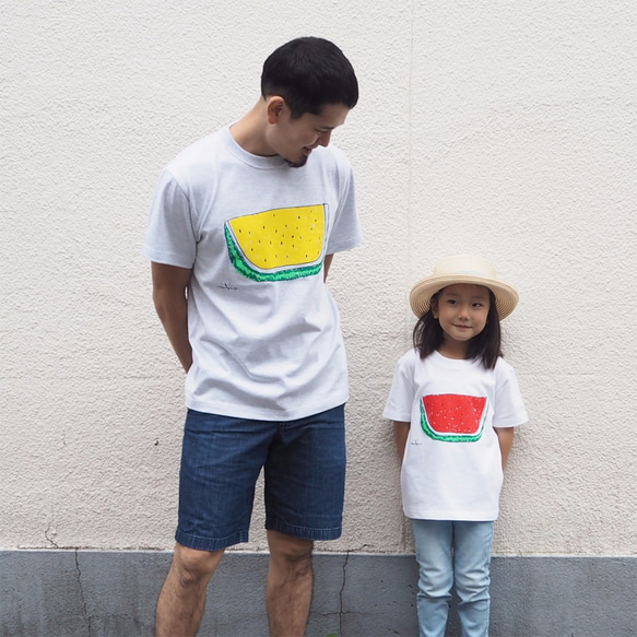 パパとお揃いコーデ2枚セット☆彡 すいか メンズ＆キッズベビーTシャツ ☆父の日Gift☆ 1枚目の画像