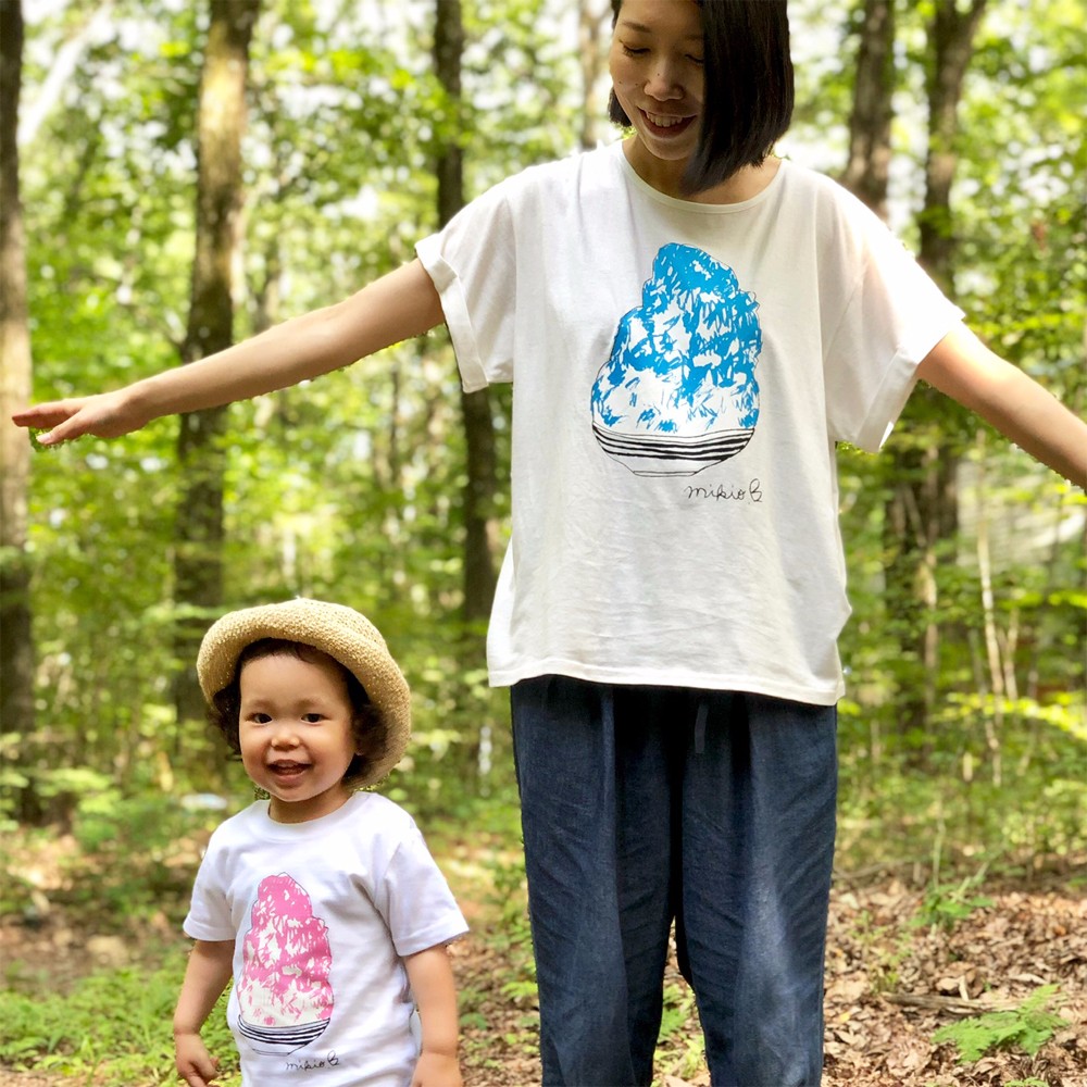 ママとお揃いコーデ2枚セット☆彡 かき氷 レディースゆるふわ＆キッズベビーTシャツ ☆お得なセット割引☆