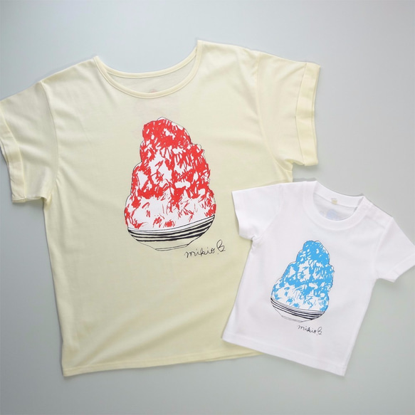 ママとお揃いコーデ2枚セット☆彡 かき氷 レディースゆるふわ＆キッズベビーTシャツ ☆お得なセット割引☆ 6枚目の画像