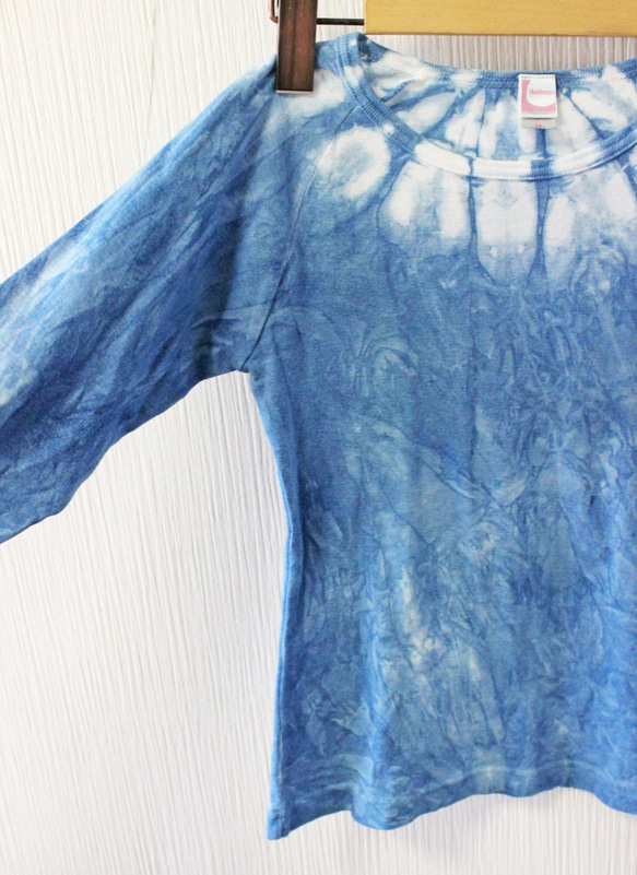 藍染め長袖　綿Tシャツ（ANT-17） 3枚目の画像
