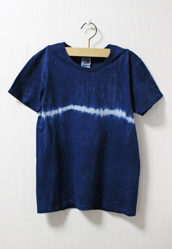 藍染め半袖　綿Tシャツ　M（AHT-10） 1枚目の画像