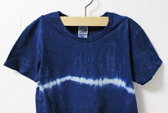 藍染め半袖　綿Tシャツ　M（AHT-10） 3枚目の画像