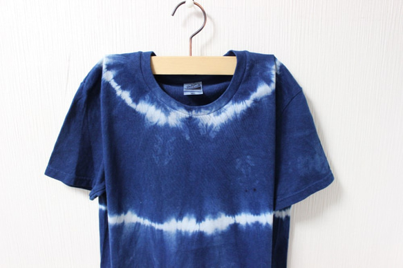 藍染め半袖　綿Tシャツ ユニセックス　L（AHT-12） 3枚目の画像