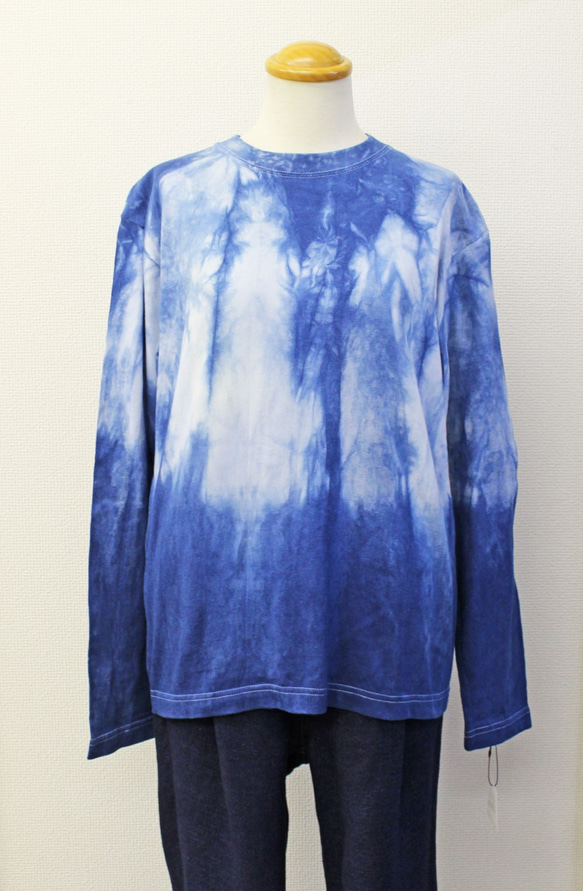 藍染め長袖　綿Tシャツ ユニセックス　S（ANT-30） 3枚目の画像