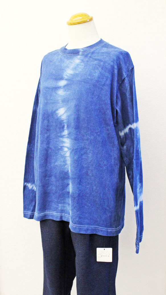 藍染め長袖　綿Tシャツ S ユニセックス メンズ（ANT-36） 6枚目の画像