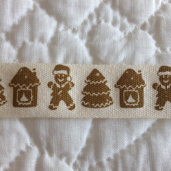 送料込 120cm 巾1.6 クリスマス　コットンリボン　ホワイトxブラウン 3枚目の画像
