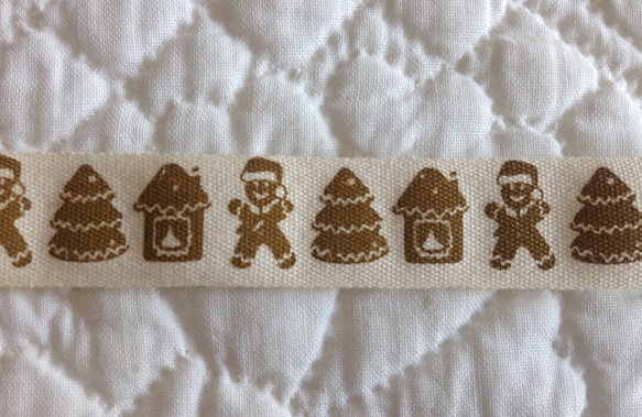送料込 120cm 巾1.6 クリスマス　コットンリボン　ホワイトxブラウン 3枚目の画像