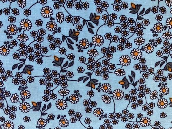 50cm〜 ワイド幅 フランス ブルーに小花柄 ちょっとレトロ♪ 1枚目の画像