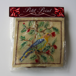 フランス プチポワン 毛糸刺繍のキット 青い小鳥の図案 キット