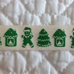 送料込 140cm〜 巾1.6 スペイン クリスマス コットンリボン ホワイトxグリーン 3枚目の画像