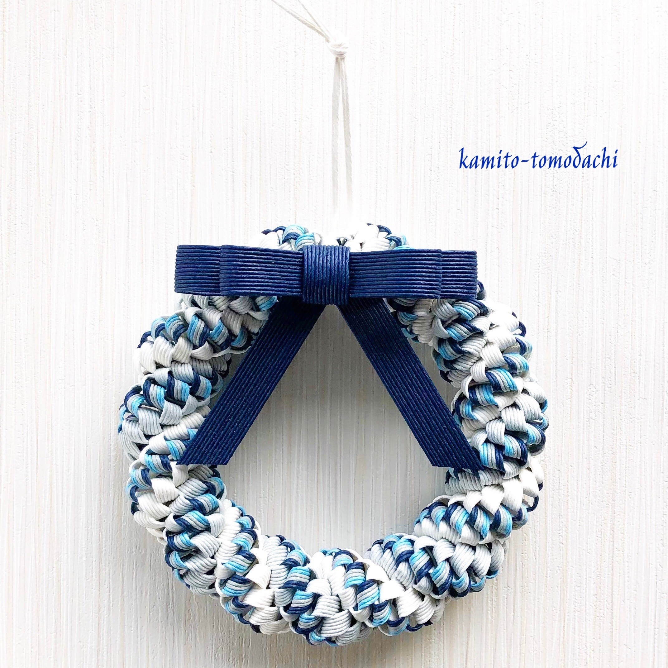 Creema限定』クラフトバンド リース ダブルリボン ブルー リース