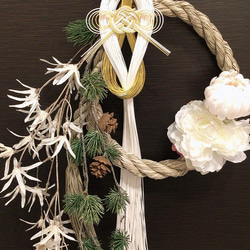 『Creema 限定』てまり松と白の小花・水引のしめ飾り 3枚目の画像