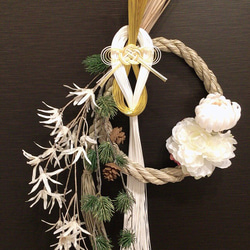 『Creema 限定』てまり松と白の小花・水引のしめ飾り 4枚目の画像