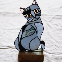 猫ステンドグラス　作家物日本製 0_e21b9e640f54cb19ccc6a9416258