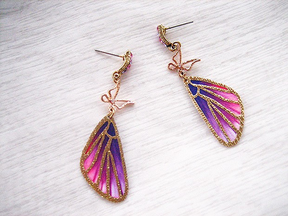 粉紫金線翩翩舞蝶翅耳環 第2張的照片