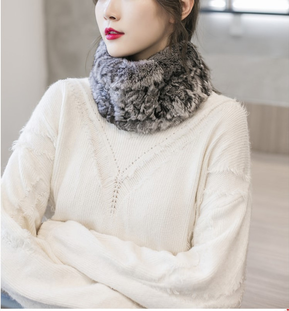 new antique fur ¶ チンチラ編み込みスヌード/ネックウォーマー/ヘア