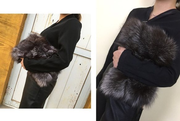 ¶ new antique fur ¶ シルバーフォックスファークラッチバッグ 1枚目の画像