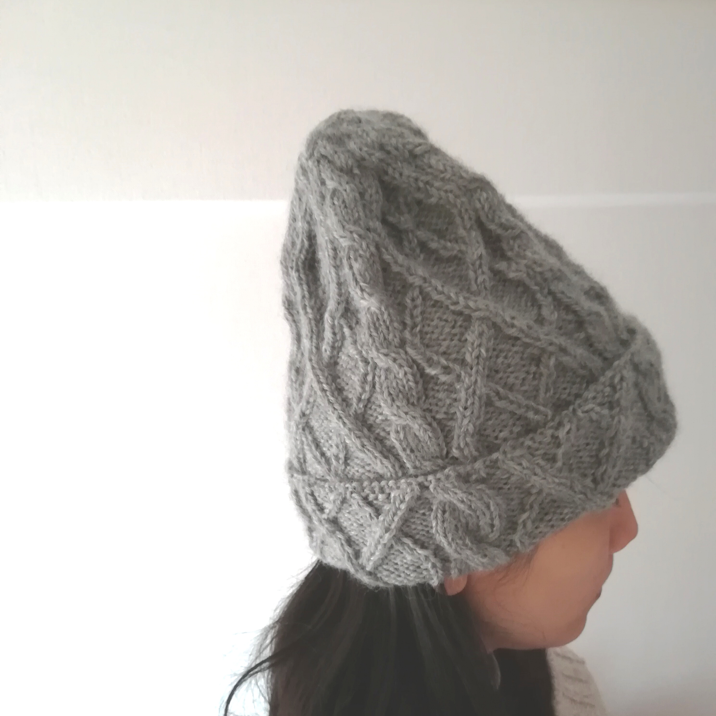 よくばり模様のカッチリニット帽 グレー レディースMサイズ 折り目にも模様