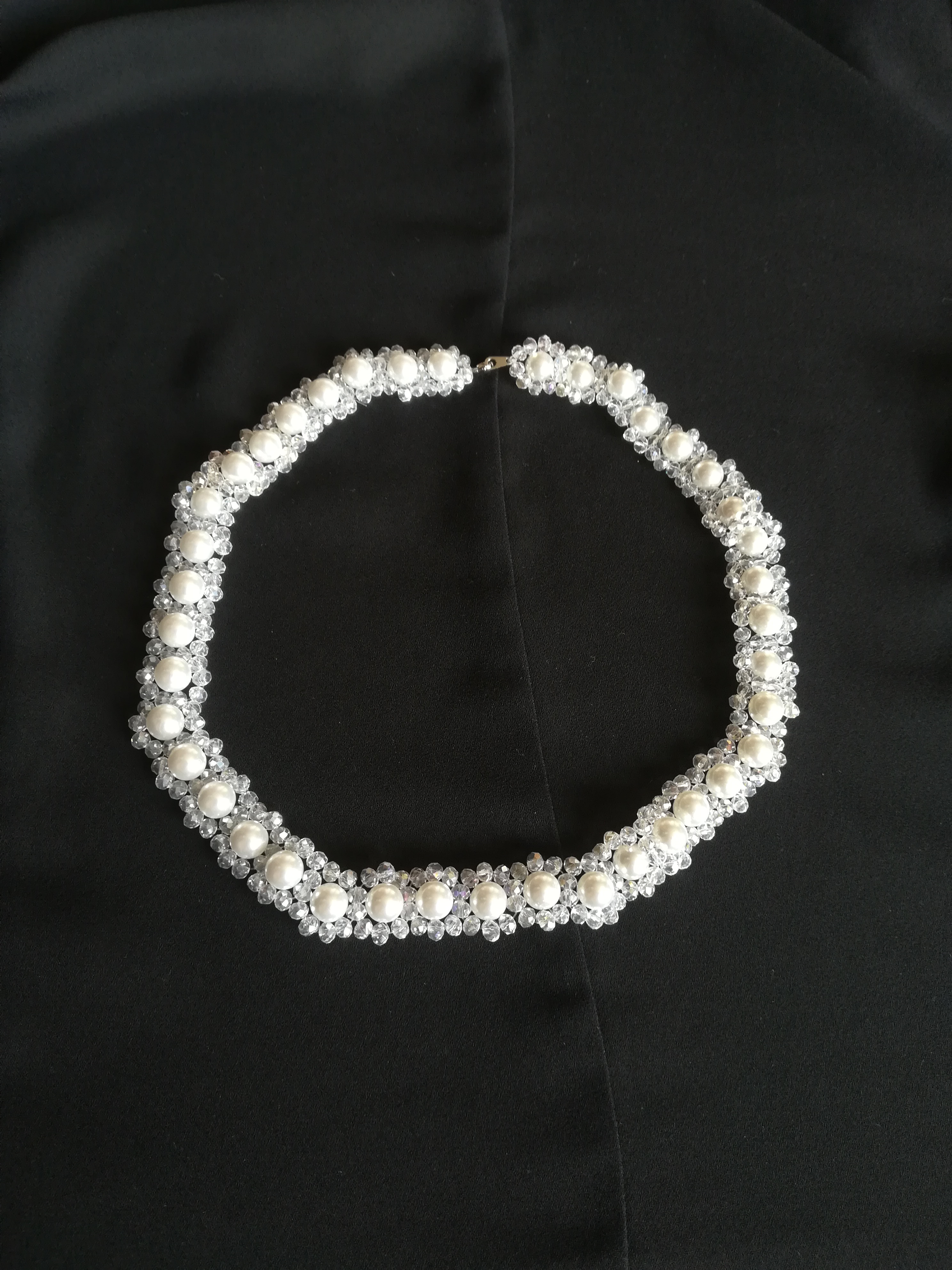 ラッピング無料☆ガラスの花飾り  クリスタル×パール ウェディングネックレス brilliant