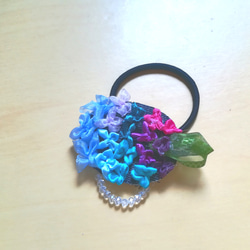 ラッピング無料☆紫陽花のヘアゴム グラデーション リボンフラワー 2枚目の画像