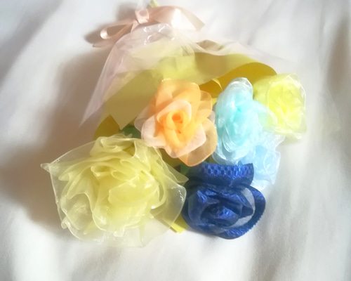 染め花　大輪のバラの花束　アートフラワー　ハンドメイド　リボン付き 1_7d49f23b2c0b7280b43abf8a8aed