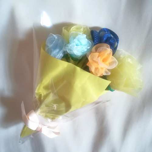 送料無料☆リボンフラワーの花束 父の日 オーガンジー薔薇ミックス