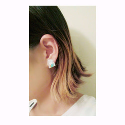 Color　chip　earring　【ORANGE×NAVY】 3枚目の画像