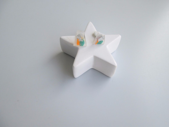 Color　chip　earring　【ORANGE×TURQUOISE】 2枚目の画像