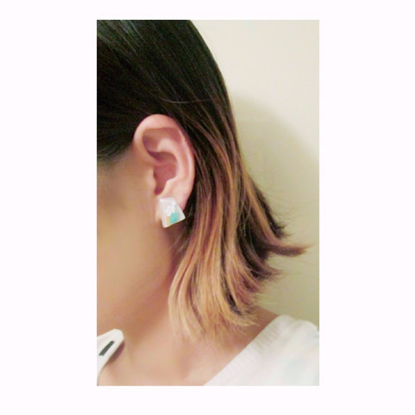 Color　chip　earring　【ORANGE×TURQUOISE】 3枚目の画像