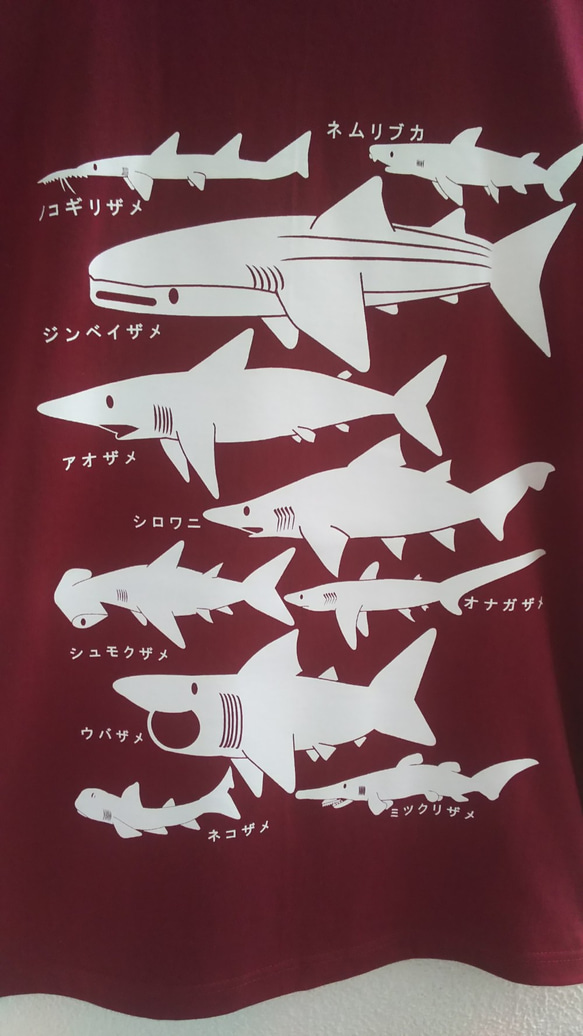 サメT　バーガンディＸＬサイズ　Ｔシャツ 2枚目の画像