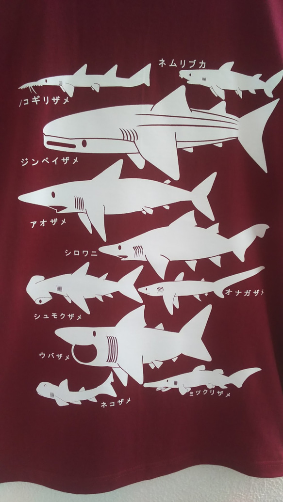 サメT　バーガンディＬサイズ　Ｔシャツ 2枚目の画像