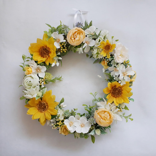 フラワー・リース hhm23 特集掲載】ひまわりとジャスミンのフラワーリース(25cm) アート